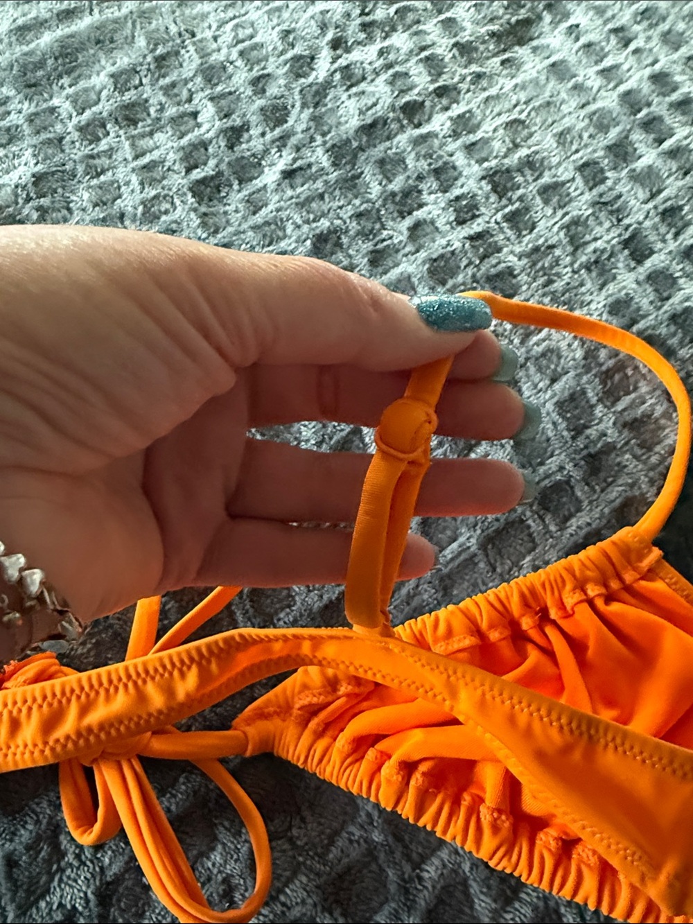 Weekday Bright Orange Ruched Triangle Bikini Top - Picture 4 of 4